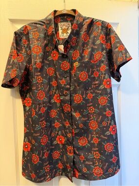 DIXXON Stay Gold Black Button-Down Shirt with Red Floral Print